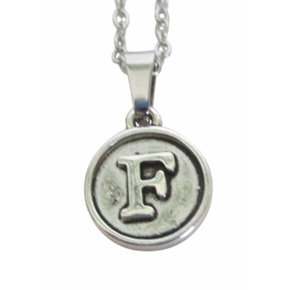 New Letter F Pendant Necklace on 18 Inch Stainless Chain Initial F Jewelry Gift - Picture 1 of 5